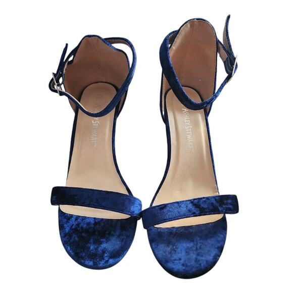 Ashley Stewart Blue Velvet Open Toe Heels Size 10W - Picture 2 of 7